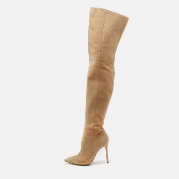 Pre Owned Gianvito Rossi Beige Suede Over The Knee Boots Size 36