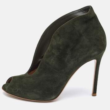 Pre Owned Gianvito Rossi Green Suede Vamp Boots Size 37.5
