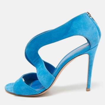 Pre Owned Gianvito Rossi Blue Suede Cut Out Ankle Strap Sandals Size 38.5
