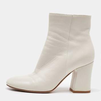 Pre Owned Gianvito Rossi White Leather Block Heel Ankle Length Boots Size 36.5