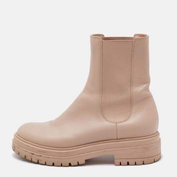 Gianvito Rossi Cream Leather Montey Ankle Boots Size 37.5