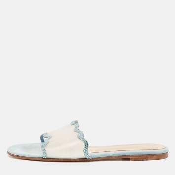 Gianvito Rossi Blue PVC and Suede Wavy Flat Sandals Size 40
