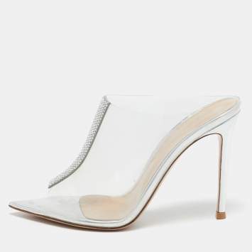 Pre Owned Gianvito Rossi Transparent PVC Crystal Embellished Sigma Mules Size 37
