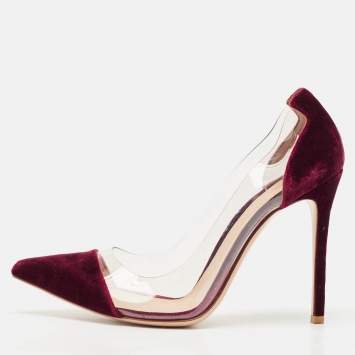 Pre Owned Gianvito Rossi Burgundy Velvet and PVC Plexi Pumps Size 40