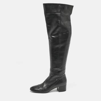 Pre Owned Gianvito Rossi Black Leather Over The Knee Boots Size 39.5