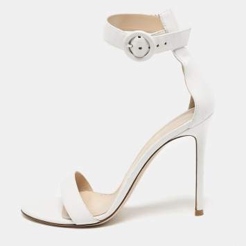 Gianvito Rossi White Suede Embellished Portofino Ankle Cuff Sandals Size 40
