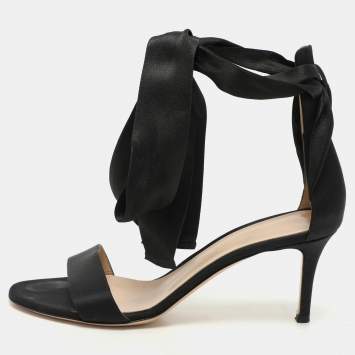 Pre Owned Gianvito Rossi Black Satin Gala Ankle Strap Sandals Size 38