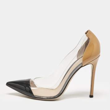 Pre Owned Gianvito Rossi Black/Brown Patent Leather and PVC Plexi Pumps Size 38