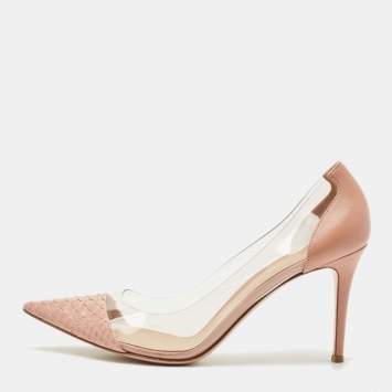 Pre Owned Gianvito Rossi Light Pink Python Leather and PVC Plexi Pointed Toe Pumps Size 42