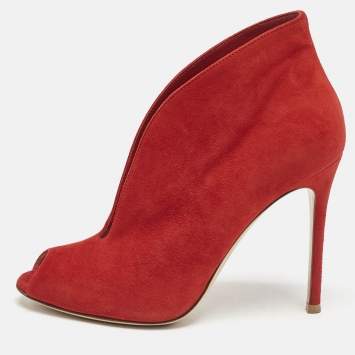 Gianvito Rossi Red Suede Vamp Booties Size 37