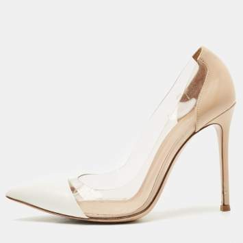 Pre Owned Gianvito Rossi Off White/Beige Leather and PVC Plexi Pumps Size 39