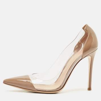 Pre Owned Gianvito Rossi Beige Patent Leather and PVC Plexi Pumps Size 39