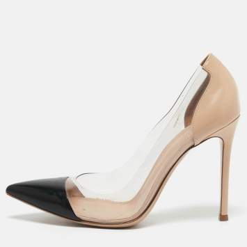 Pre Owned Gianvito Rossi Black/Brown Patent Leather and PVC Plexi Pumps Size 38.5