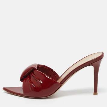 Pre Owned Gianvito Rossi Burgundy Leather Amour Mules Size 40.5