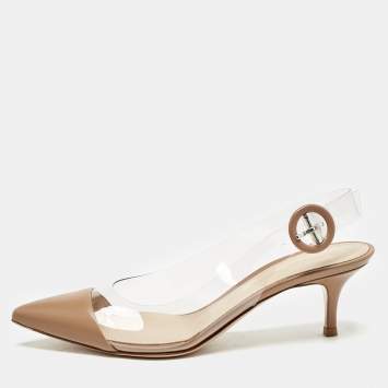 Gianvito Rossi Beige Leather and PVC Alice Slingback Pumps Size 37