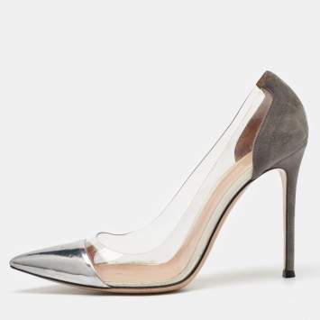 Gianvito Rossi Grey/Silver Suede, Leather and PVC Plexi Pumps Size 40.5
