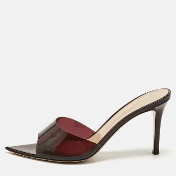 Gianvito Rossi Brown PVC Elle Slide Sandals Size 40.5