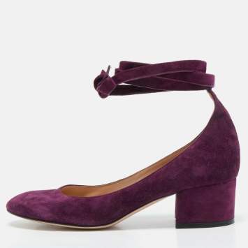 Pre Owned  Gianvito Rossi Purple Suede Mary Jane Pumps Size 37.5