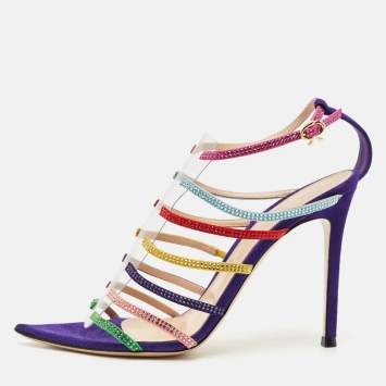 Gianvito Rossi Multicolor Suede Crystal Embellished Mirage Sandals Size 38
