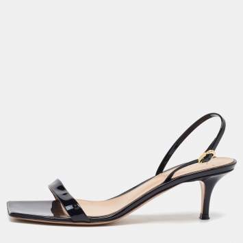 Pre Owned Gianvito Rossi Black Patent Leather Ribbon Slingback Sandals Size 40