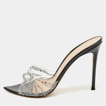 Gianvito Rossi Black PVC Ellle Crystals Embellished Slide Sandals Size 41