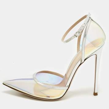 Gianvito Rossi Iridescent Leather and  PVC Ankle Strap Pumps  Size 40.5