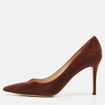 Pre Owned Gianvito Rossi Dark Brown Suede Gianvito 105 Pointed Toe Pumps Size 41