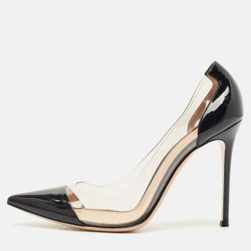 Pre Owned Gianvito Rossi Black Patent Leather and PVC Plexi Pointed Toe Pumps Size 42