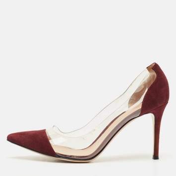 Pre Owned Gianvito Rossi Burgundy/Transparent Suede and PVC Plexi Pumps Size 41