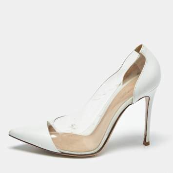 Pre Owned Gianvito Rossi White/Transparent  Leather and PVC Plexi Pumps Size 39