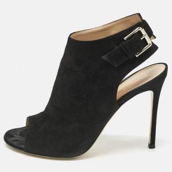 Gianvito Rossi Black Suede Open Toe Slingback Sandals Size 39.5