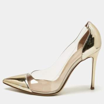 Pre Owned Gianvito Rossi Gold/Transparent Patent Leather and PVC Plexi Pumps Size 41