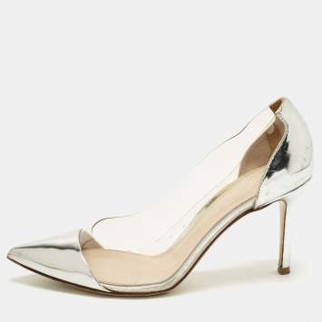 Pre Owned Gianvito Rossi Silver/Transparent  Leather and PVC Plexi Pumps Size 38.5