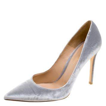 Pre Owned Gianvito Rossi Grey Velvet Pointed Toe Pumps Size 40.5