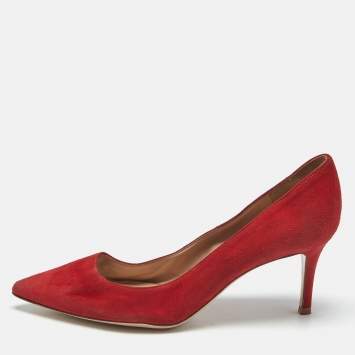 Pre Owned Gianvito Rossi Red Suede Pointed Toe Pumps Size 37