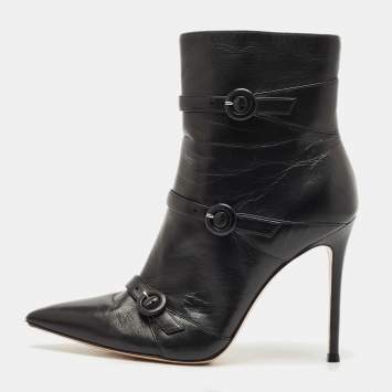 Pre Owned Gianvito Rossi Black Leather Ankle Length Boots Size 39