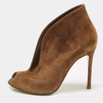 Gianvito Rossi Brown Suede Vamp Peep Toe Booties Size 35
