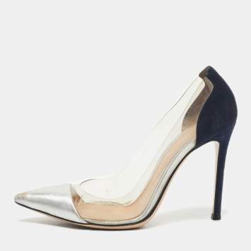 Pre Owned Gianvito Rossi Blue/Silver Suede and PVC Plexi Pumps Size 36