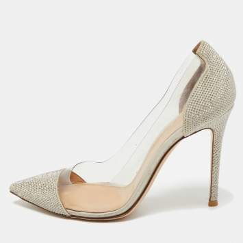 Pre Owned Gianvito Rossi PVC And Suede Stud Embellished Plexi Pumps Size 38.5