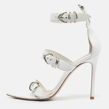Pre Owned Gianvito Rossi White Leather Belted Ankle-Strap Sandals Size 38