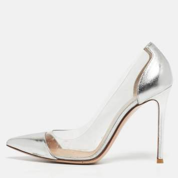Pre Owned Gianvito Rossi Transparent/Silver Leather and PVC Plexi Pumps Size 38