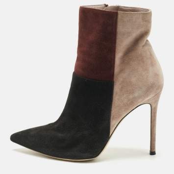 Pre Owned Gianvito Rossi Tricolor Suede Colorblock Zip Ankle Length Boots Size 38