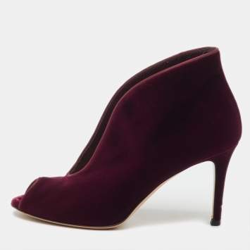 Pre Owned Gianvito Rossi Burgundy Velvet Vamp Platform Booties Size 38.5