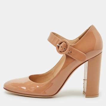 Pre Owned Gianvito Rossi Beige Patent Leather Mary Jane Pumps Size 38