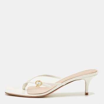 Pre Owned Gianvito Rossi White Patent Leather Buckle Thong Slide Sandals Size 38                      