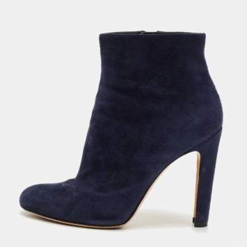 Pre Owned Gianvito Rossi Navy Blue Suede Ankle Length Boots Size 38