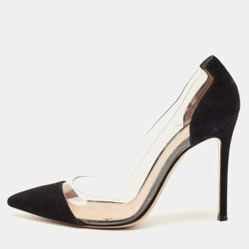Pre Owned Gianvito Rossi Black PVC and Suede Plexi Pumps Size 37