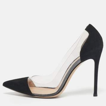 Pre Owned Gianvito Rossi Black/Transparent Suede and PVC Plexi Pumps Size 37