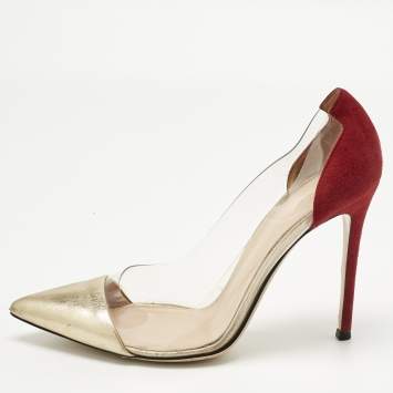 Pre Owned Gianvito Rossi Burgundy/Gold PVC and Leather Plexi  Pumps Size 39