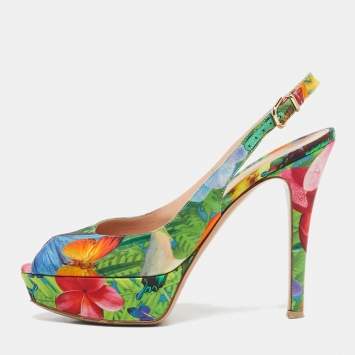 Pre Owned Gianvito Rossi Multicolor Fabric Platform Slingback Sandals Size 38.5